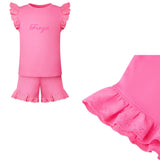 Tenner Tuesday pink frill shorts set