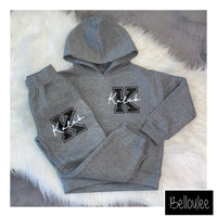 Grey hoodie tracksuit with black letter design