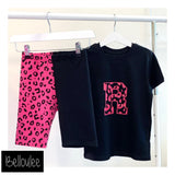 Cerise leopard letter tshirt and shorts set