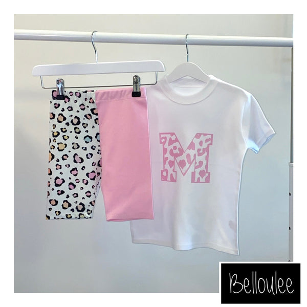 Baby pink leopard tshirt and shorts set
