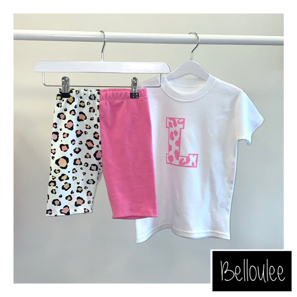 Candy pink leopard tshirt and shorts set