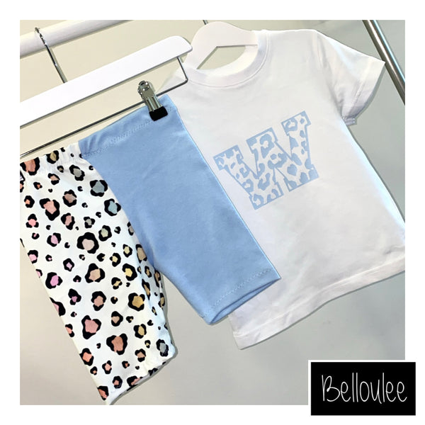 Baby blue leopard tshirt and shorts set