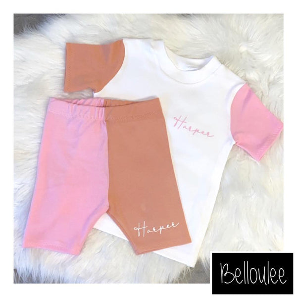 Dark peach and baby pink shorts set