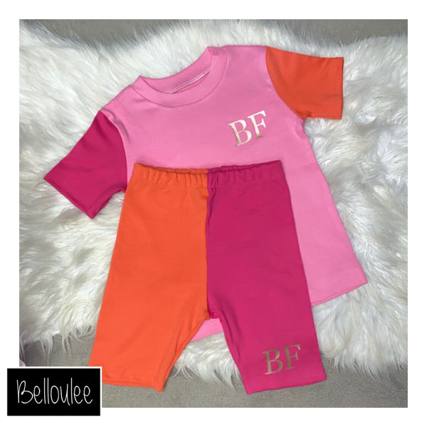 Cerise, pink and coral shorts set