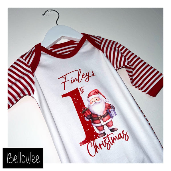 1st Christmas red stripe baby grow