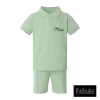 Zip neck polo top and shorts set