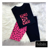 Cerise leopard letter tshirt and shorts set