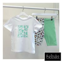 Mint leopard tshirt and shorts set