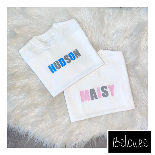 Pastel block letter name T-shirt