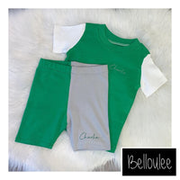 Grey, green and white shorts set