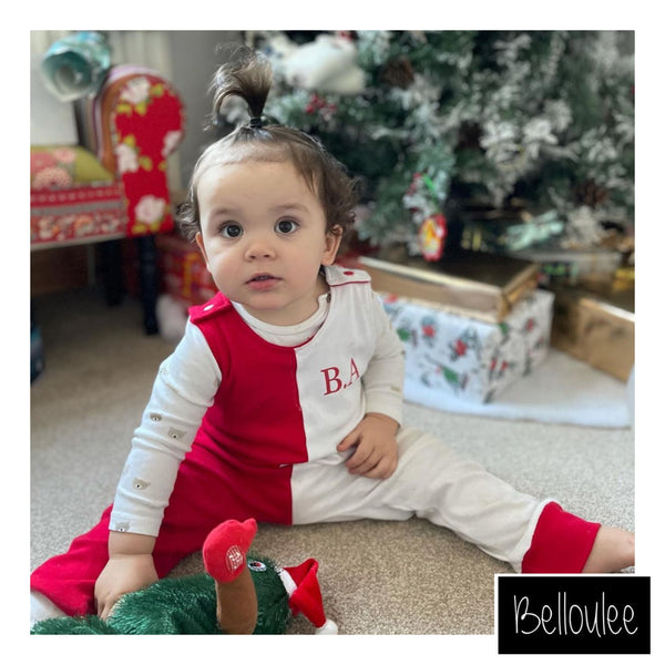 Red and white half Christmas romper