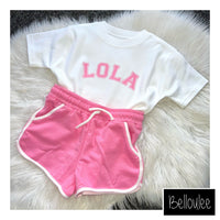 Pink runner shorts set