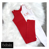 Red and white half Christmas romper