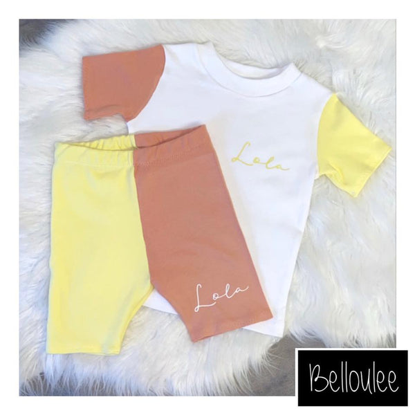 Dark peach and lemon short set